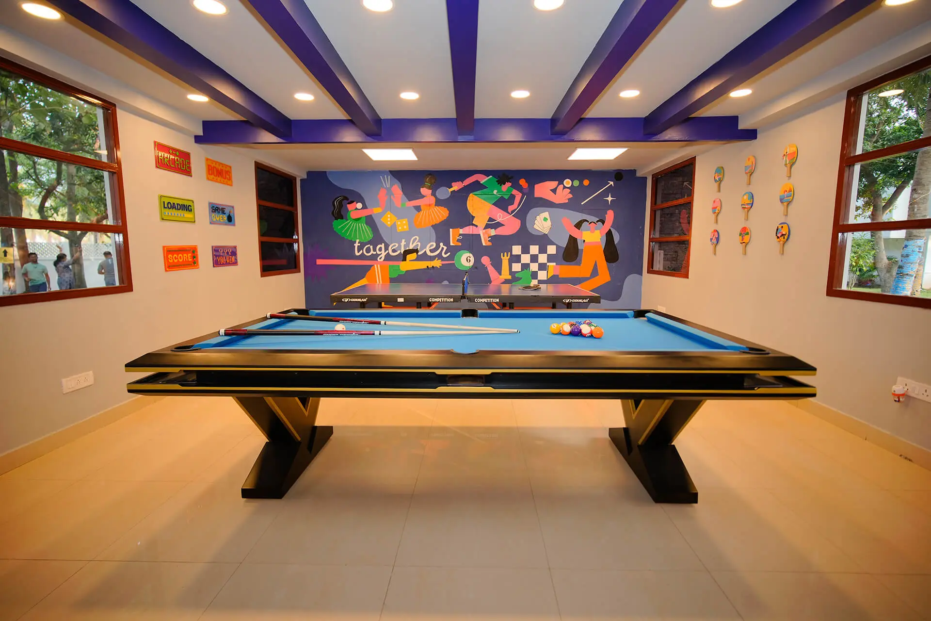 Grand clubhouse with indoor activities and social spaces